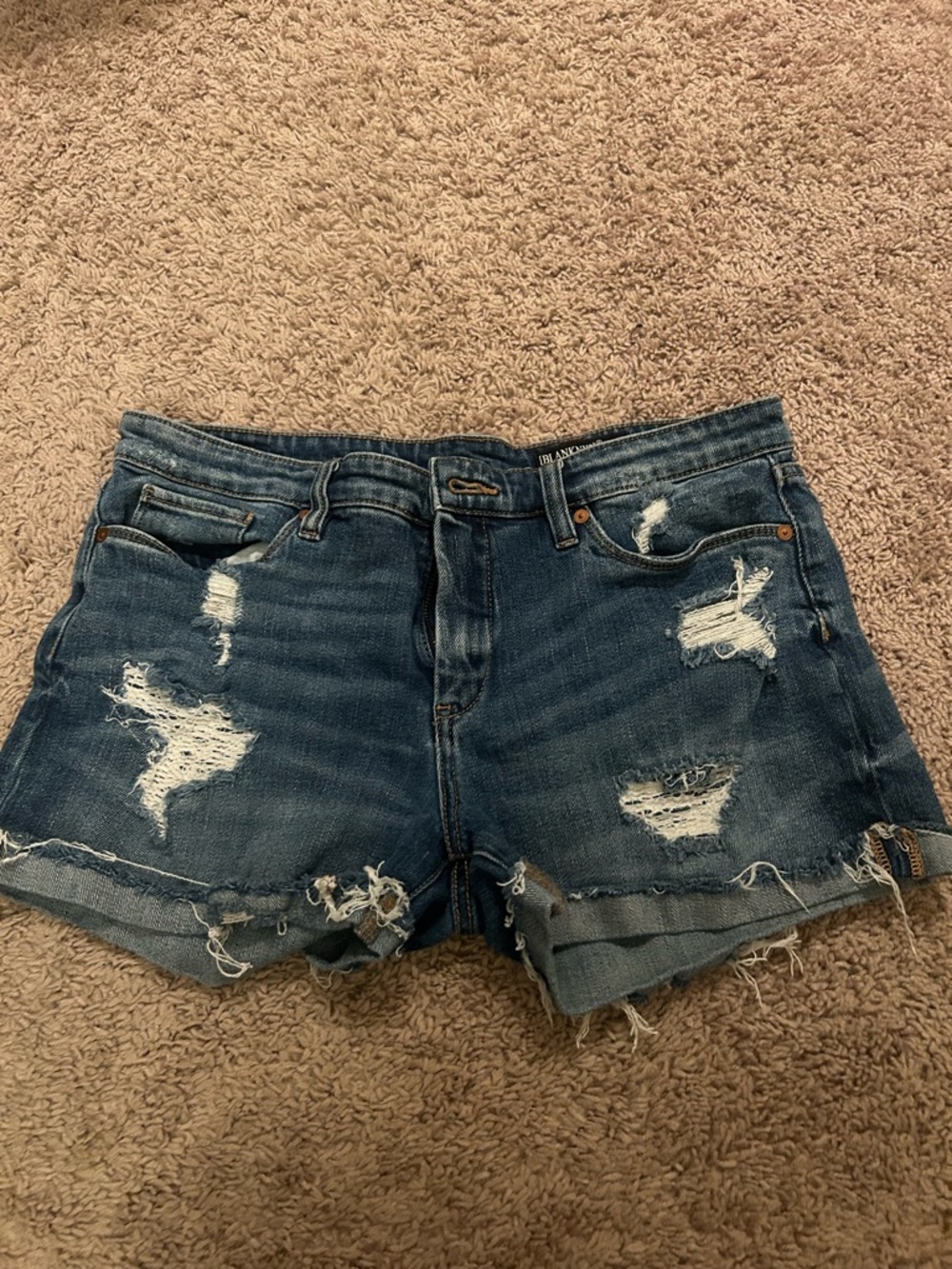 Blank NYC Distressed Medium Blue Denim Cutoff Shorts